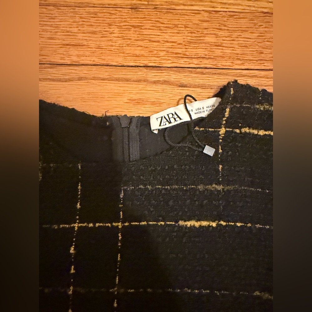 Zara Black Boucle Tweed Mini Shift Dress Size S - Picture 4 of 15